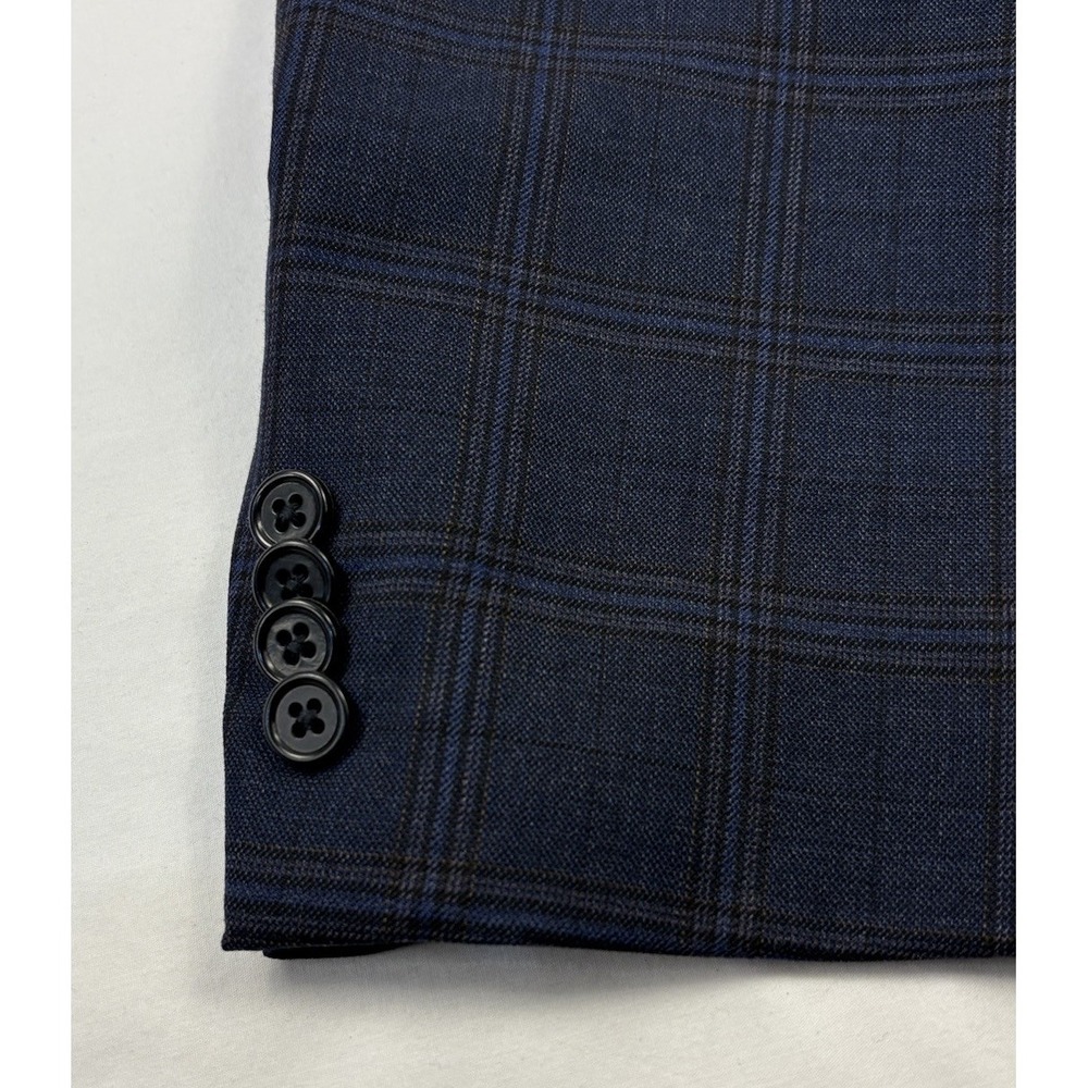 Tallia For Ticknors Wool Sport Coat 46r W/Blue/Brown Windowpane Plaid View 2